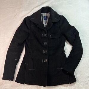 Union Womens Black Wool Jacket‎ Coat Black XS Button Tailored Feminine Lined